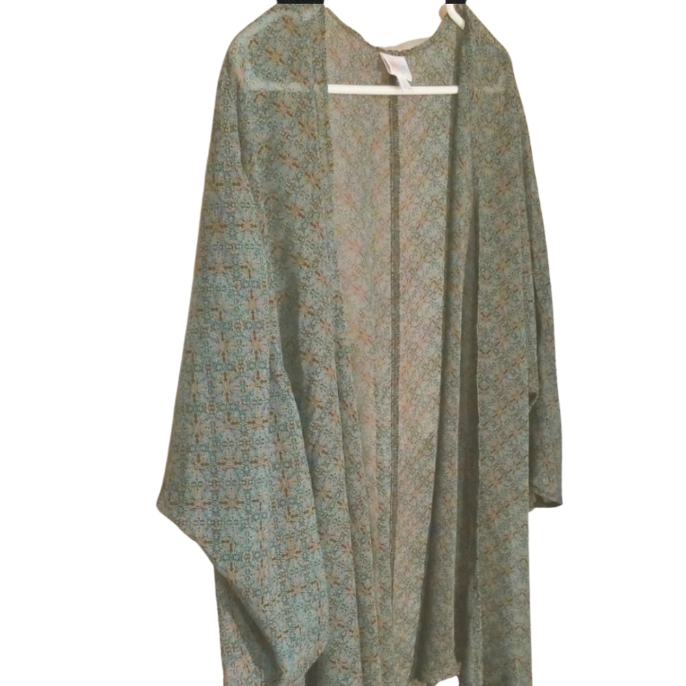 Lularoe Lindsey Sheer Kimono Green Burnt Orange L